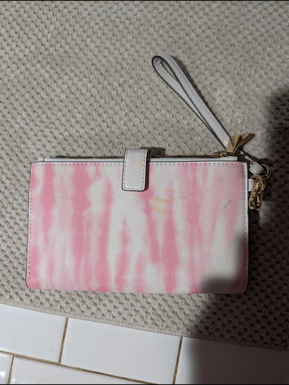 Michael Kors Pink and White Tie-Dye Wristlet